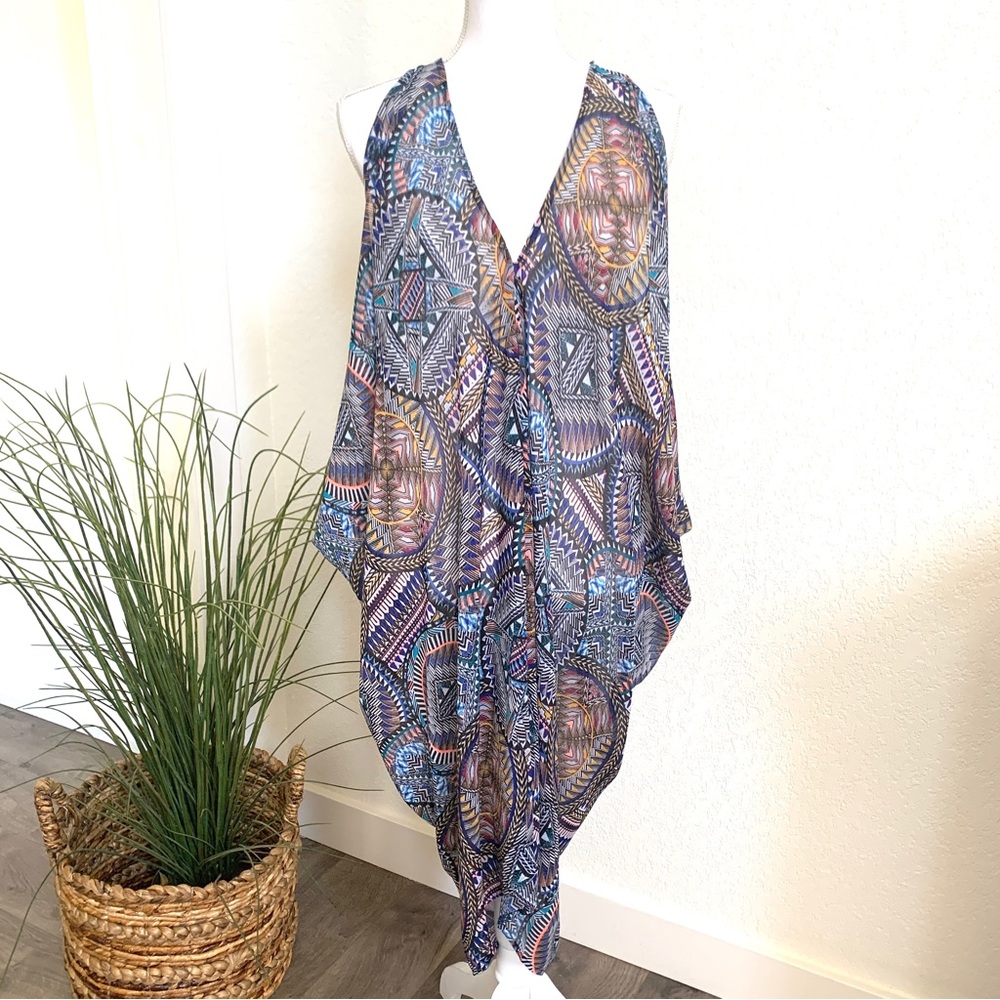 Red Carter long multi color print Swim Suit Coverup ML